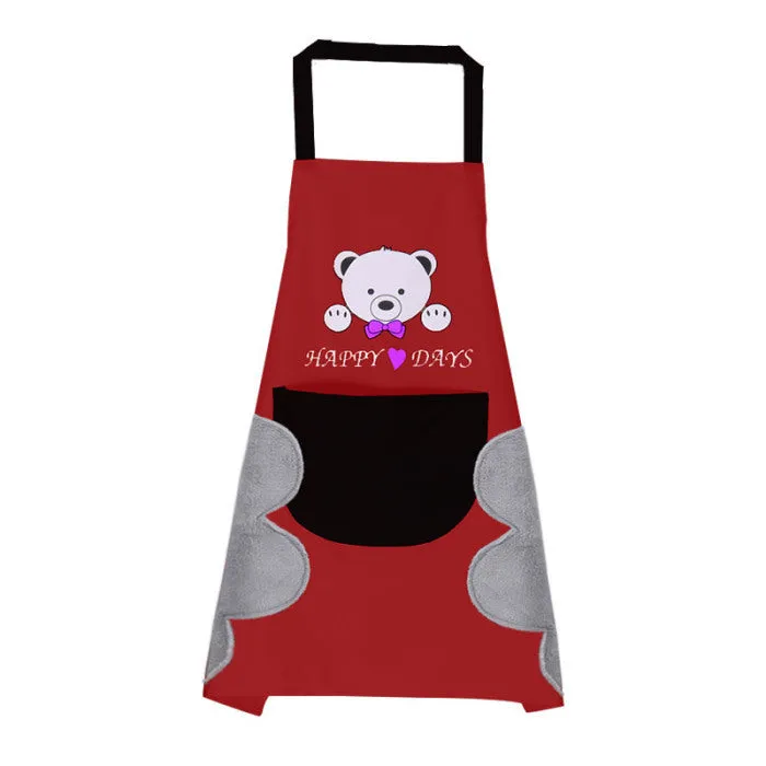Korean-style sleeveless kitchen apron in waterproof fabric with coral velvet facing