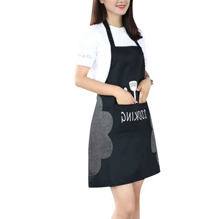 Korean-style sleeveless kitchen apron in waterproof fabric with coral velvet facing