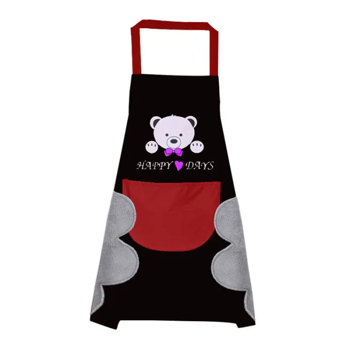 Korean-style sleeveless kitchen apron in waterproof fabric with coral velvet facing
