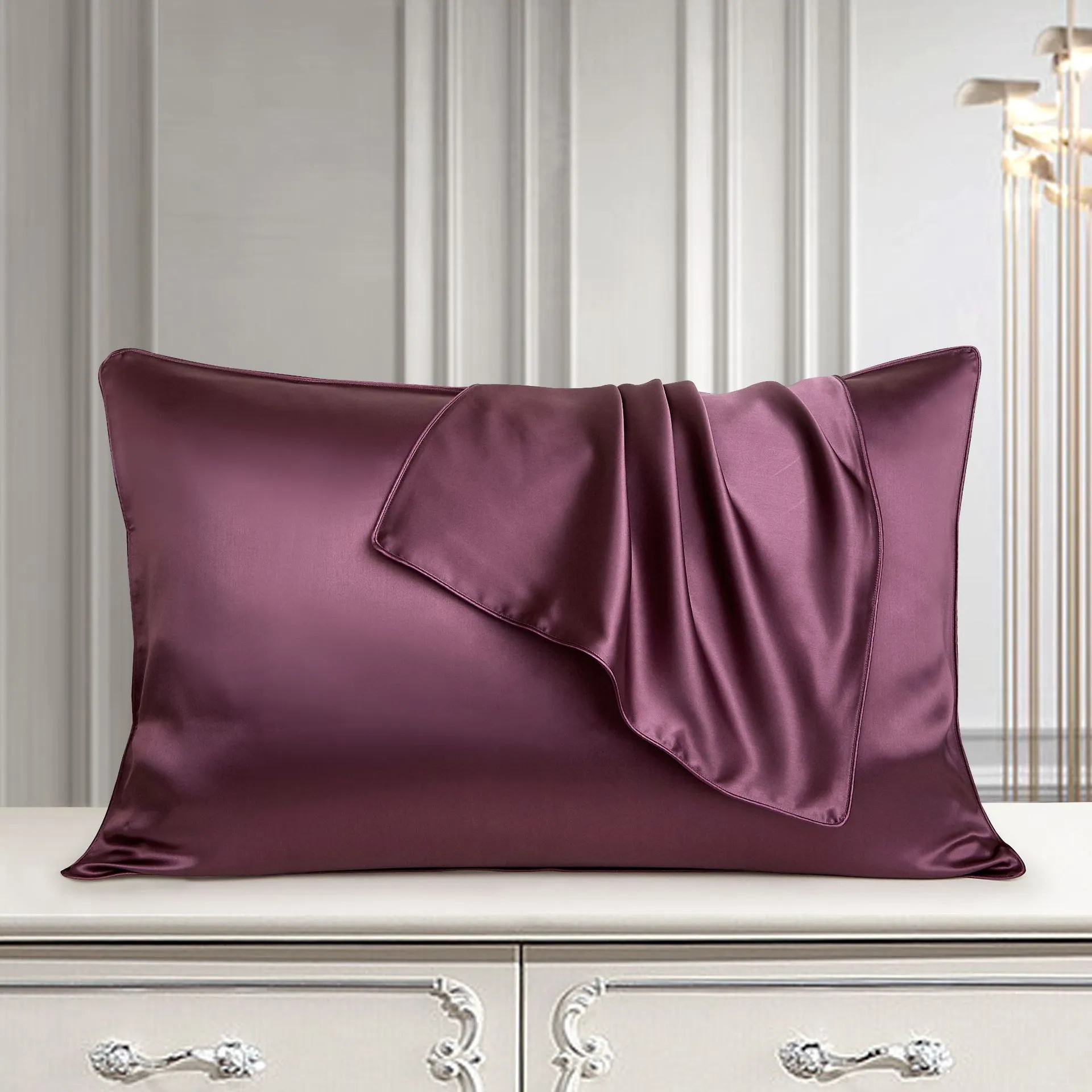 48x74cm mulberry silk single pillowcase in palace luxury style with reactive print.