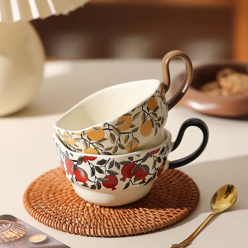 Ceramic coffee cup and saucer set in retro style, 210ml capacity, in black or orange colour