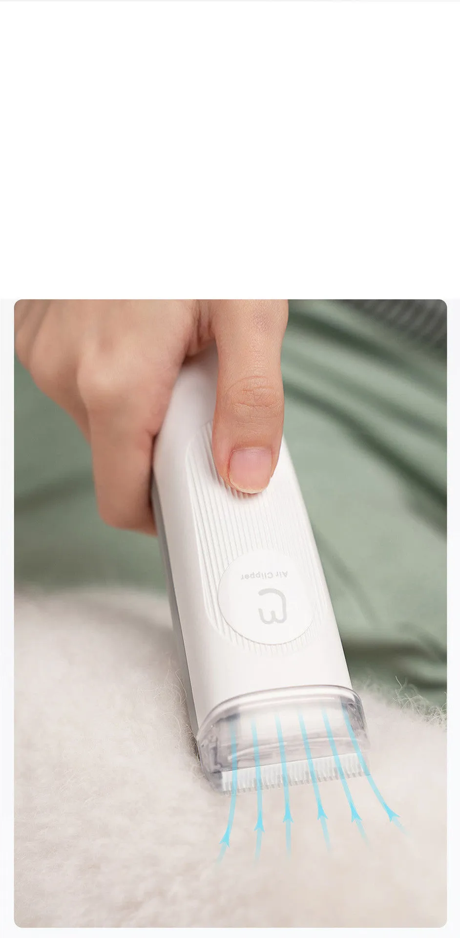 White pet grooming clipper kit with electric trimmer, scissors, combs, and cleaning brush