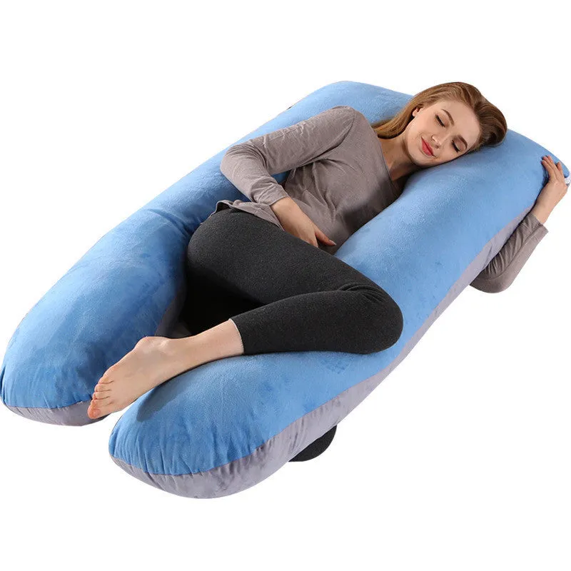 U-shape full body pillow 140x80cm with removable cotton cover for pregnancy back and belly support
