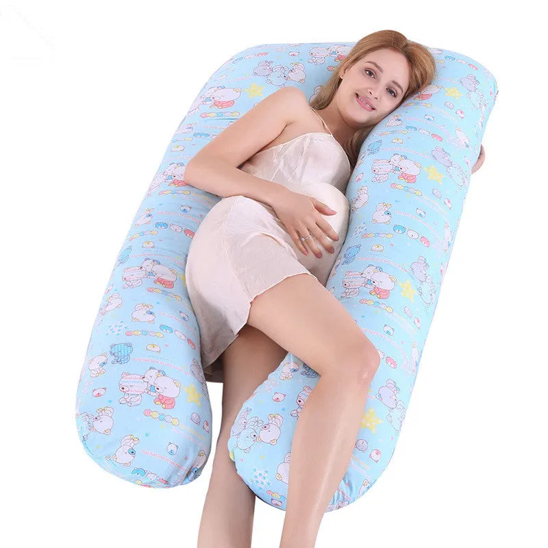 U-shape full body pillow 140x80cm with removable cotton cover for pregnancy back and belly support