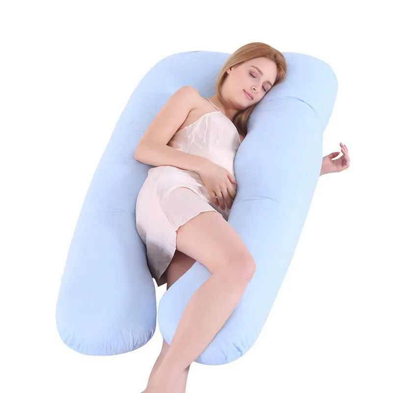 U-shape full body pillow 140x80cm with removable cotton cover for pregnancy back and belly support