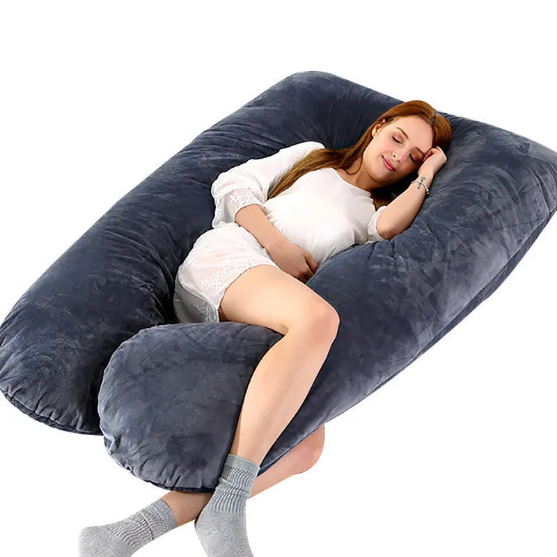 U-shape full body pillow 140x80cm with removable cotton cover for pregnancy back and belly support
