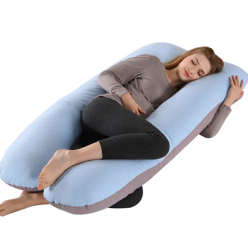 U-shape full body pillow 140x80cm with removable cotton cover for pregnancy back and belly support
