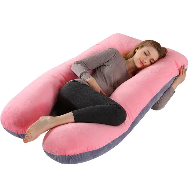 U-shape full body pillow 140x80cm with removable cotton cover for pregnancy back and belly support