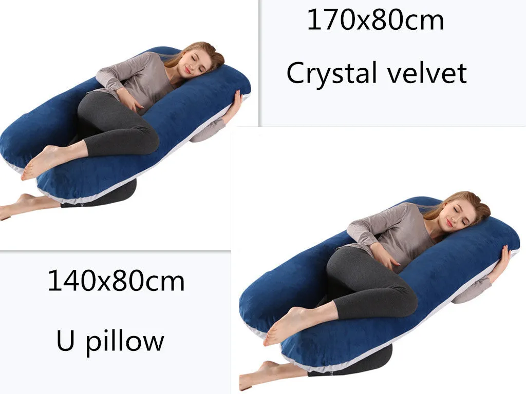 U-shape full body pillow 140x80cm with removable cotton cover for pregnancy back and belly support