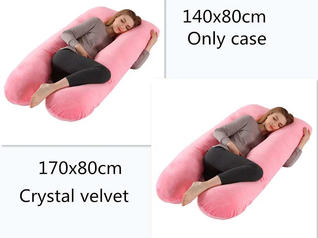 U-shape full body pillow 140x80cm with removable cotton cover for pregnancy back and belly support