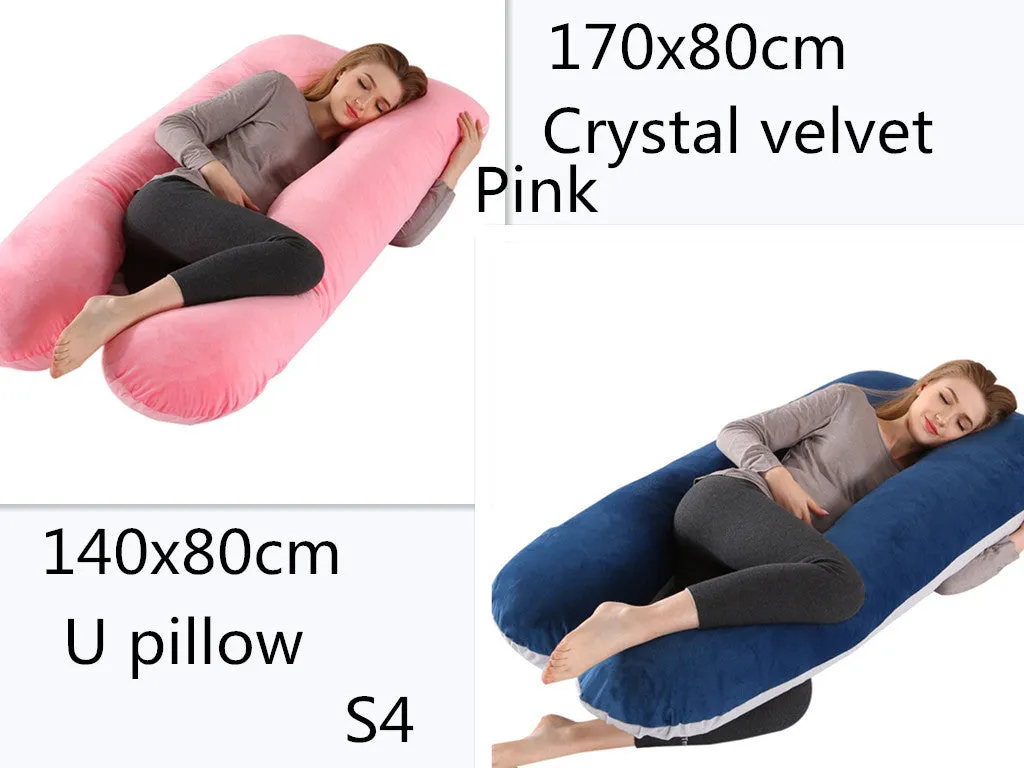 U-shape full body pillow 140x80cm with removable cotton cover for pregnancy back and belly support