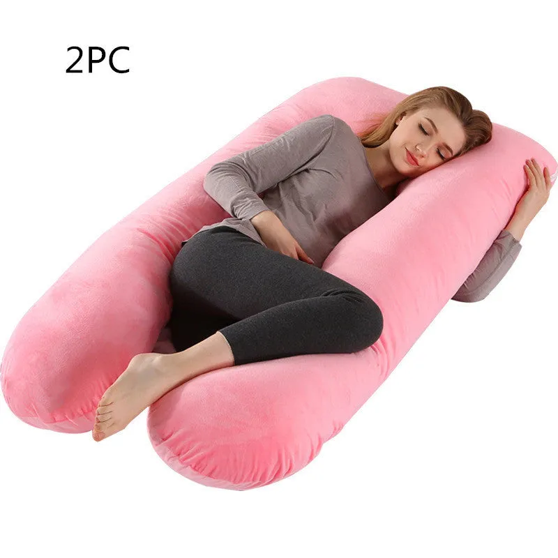U-shape full body pillow 140x80cm with removable cotton cover for pregnancy back and belly support