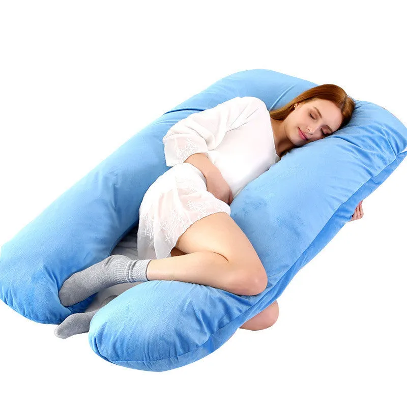 U-shape full body pillow 140x80cm with removable cotton cover for pregnancy back and belly support