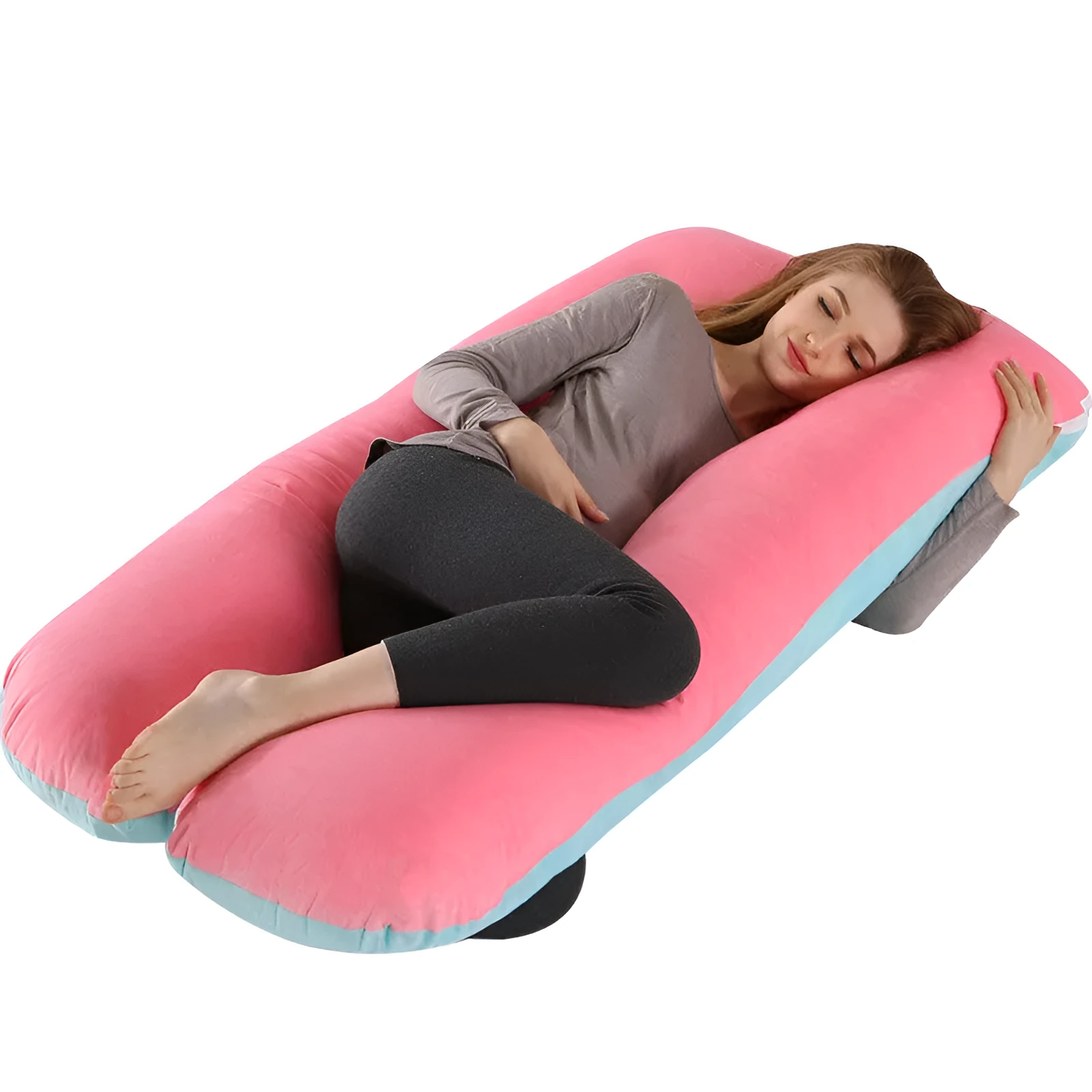 U-shape full body pillow 140x80cm with removable cotton cover for pregnancy back and belly support