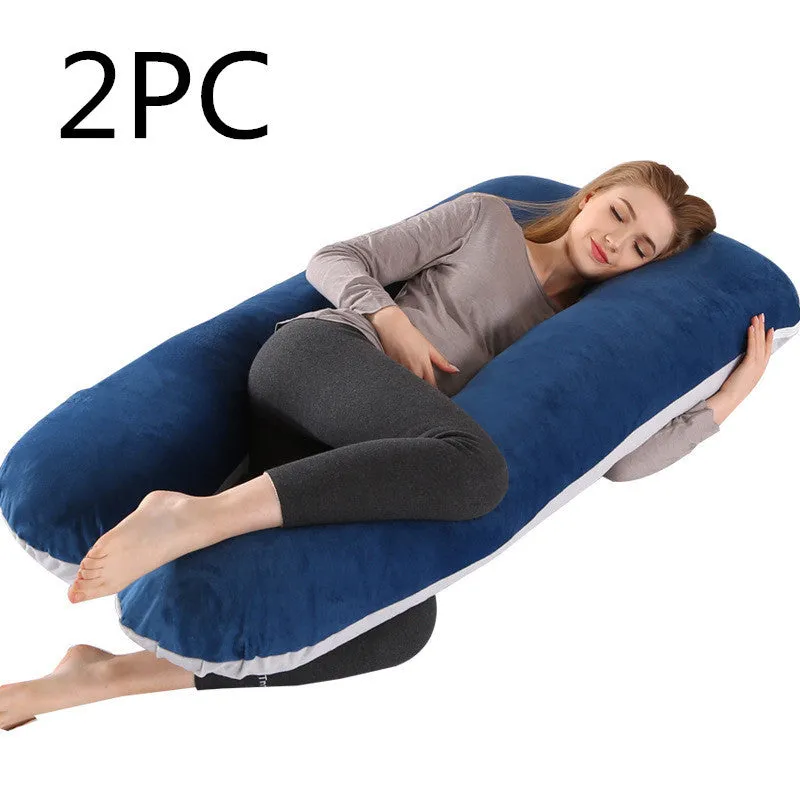 U-shape full body pillow 140x80cm with removable cotton cover for pregnancy back and belly support