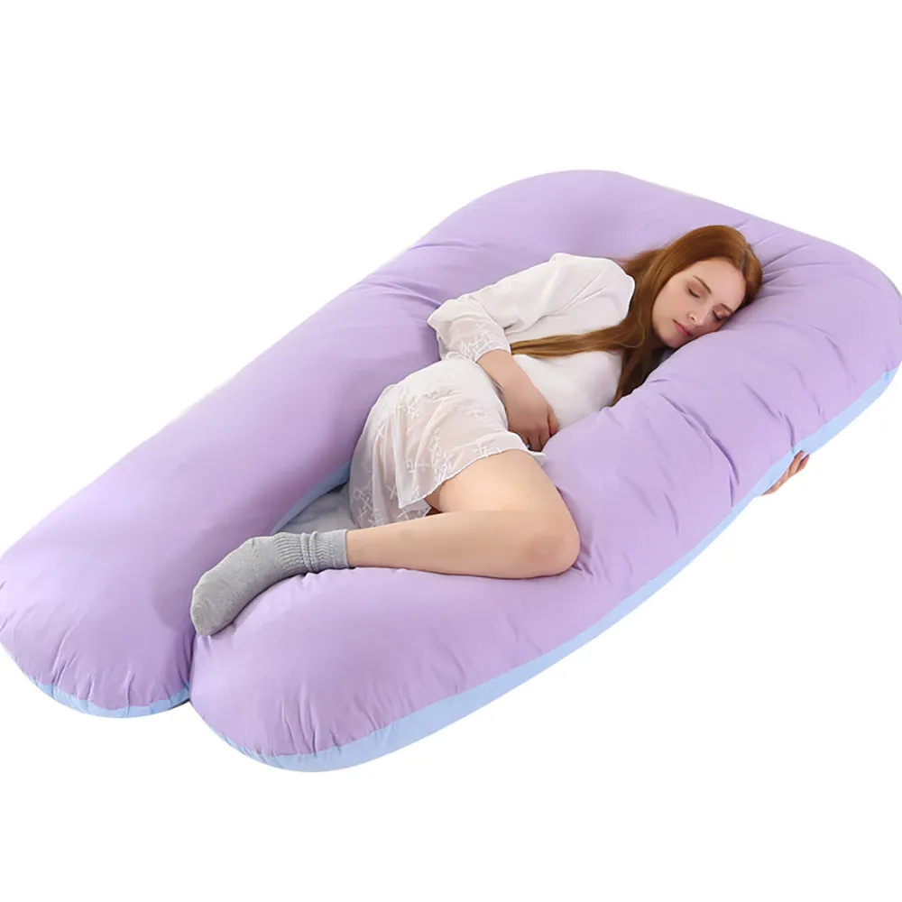 U-shape full body pillow 140x80cm with removable cotton cover for pregnancy back and belly support