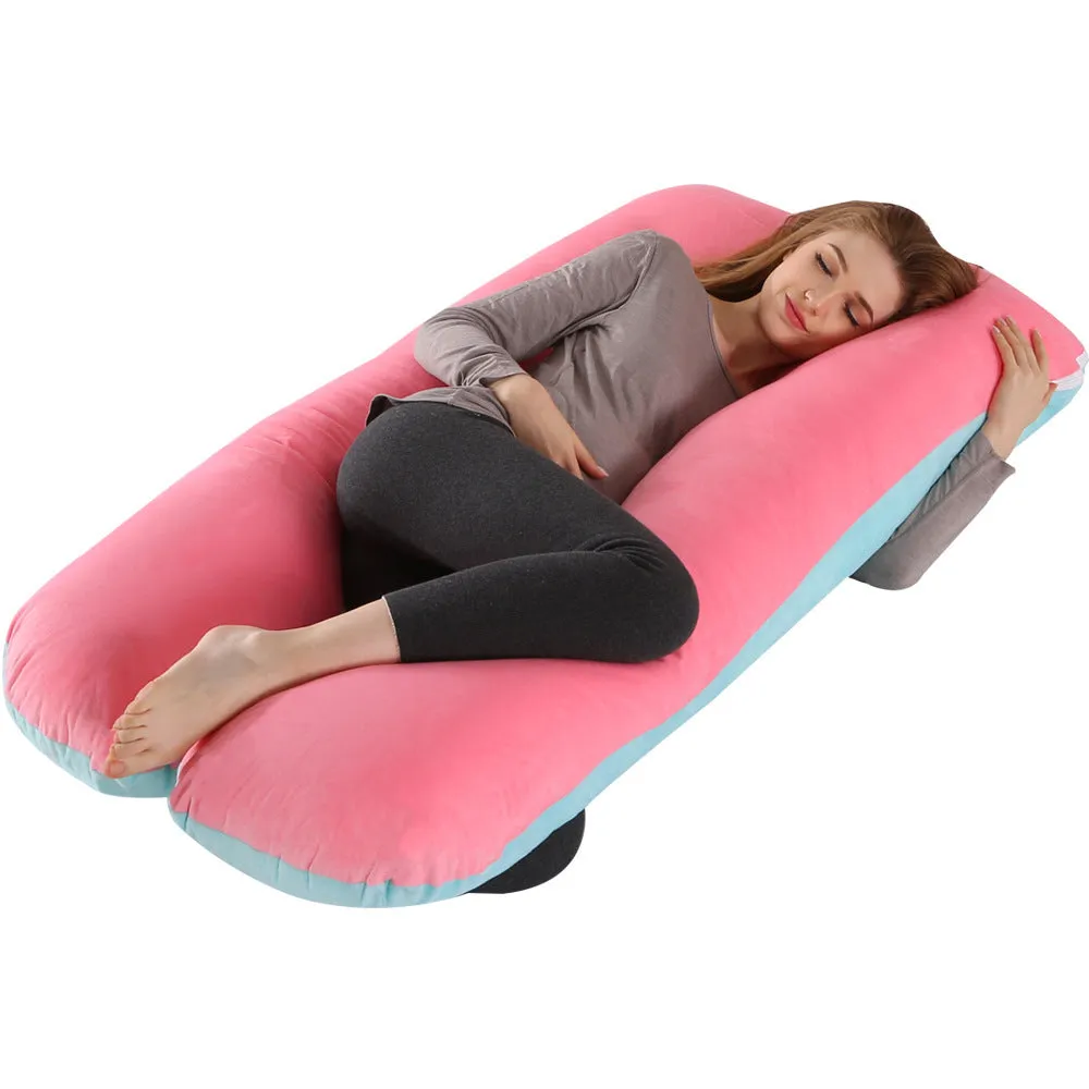 U-shape full body pillow 140x80cm with removable cotton cover for pregnancy back and belly support