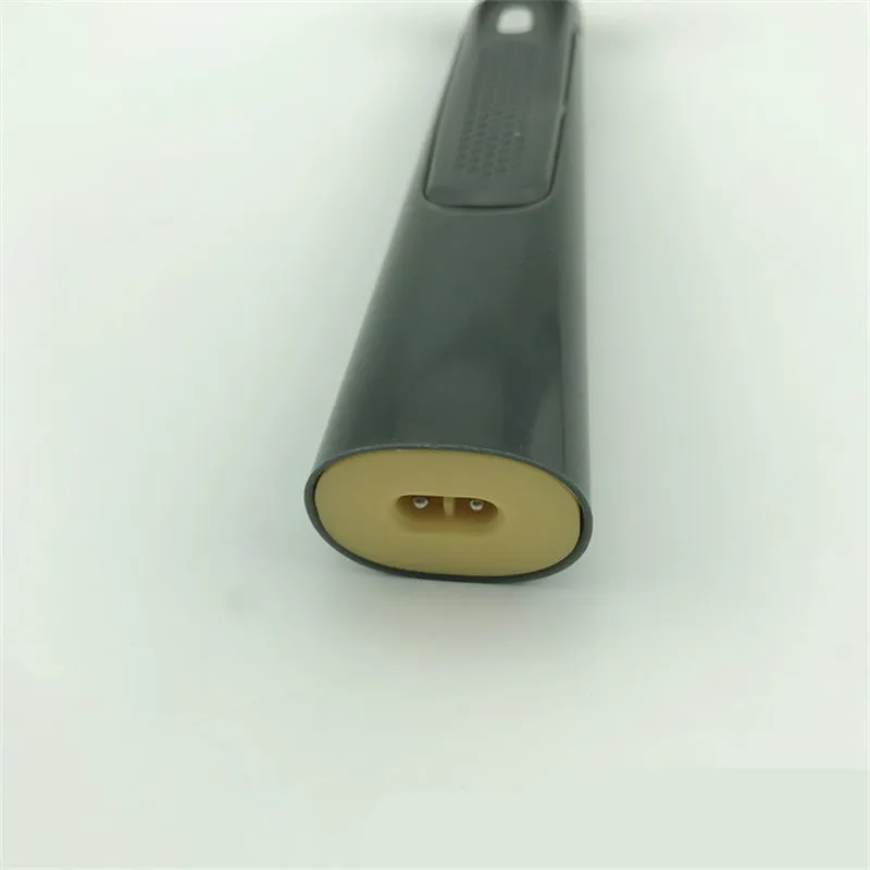 Black rechargeable men's precision shaver with LED light on and stainless steel blades.