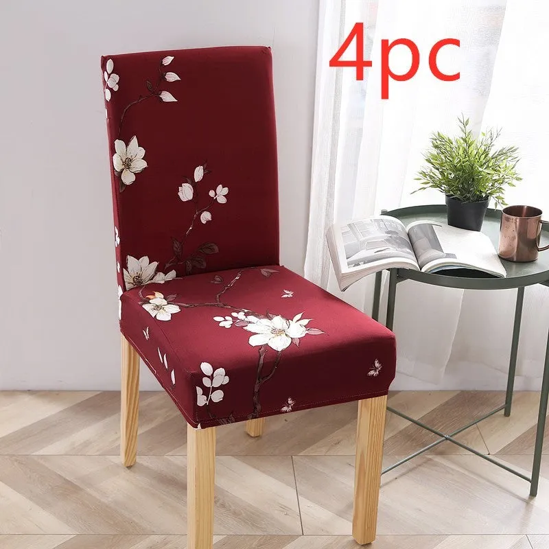 Stretch elastic chair cover on a four-legged wooden chair, showing fitted backrest and seat.