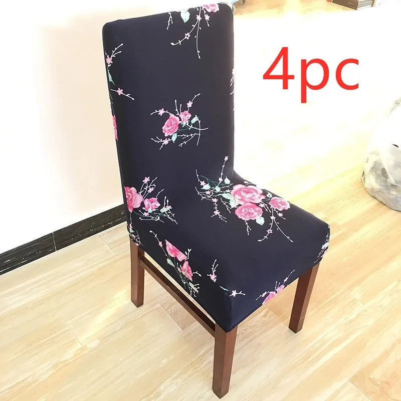 Stretch elastic chair cover on a four-legged wooden chair, showing fitted backrest and seat.