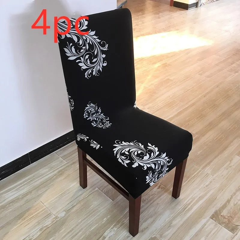 Stretch elastic chair cover on a four-legged wooden chair, showing fitted backrest and seat.