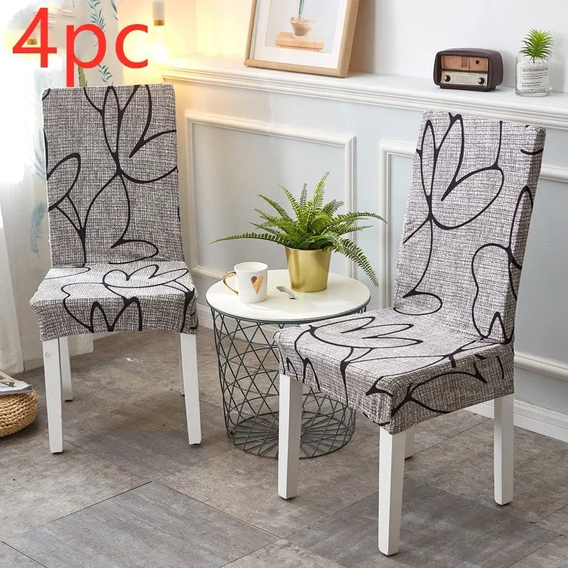 Stretch elastic chair cover on a four-legged wooden chair, showing fitted backrest and seat.