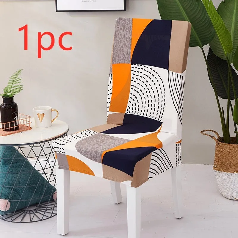Stretch elastic chair cover on a four-legged wooden chair, showing fitted backrest and seat.