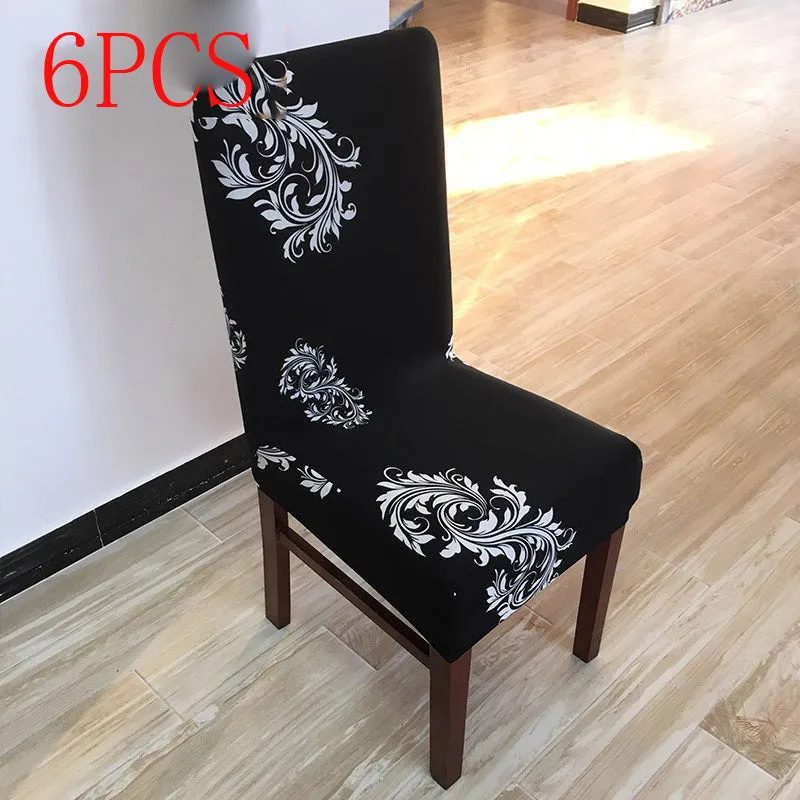 Stretch elastic chair cover on a four-legged wooden chair, showing fitted backrest and seat.