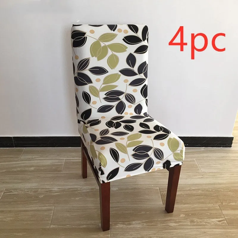 Stretch elastic chair cover on a four-legged wooden chair, showing fitted backrest and seat.