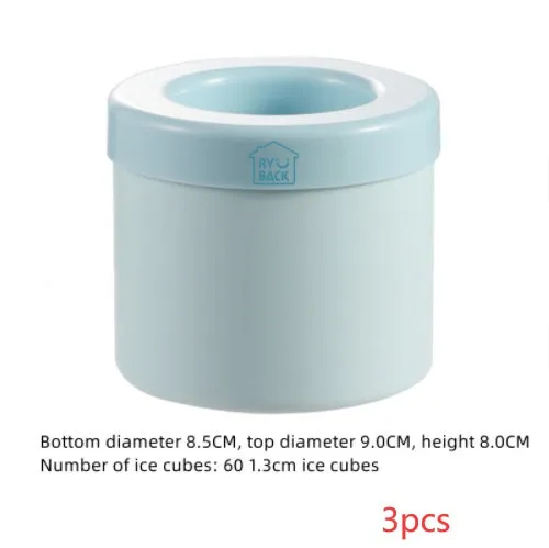 Blue-green portable 2-in-1 ice bucket and mould with lid showing 9 cm diameter and quick-freeze design