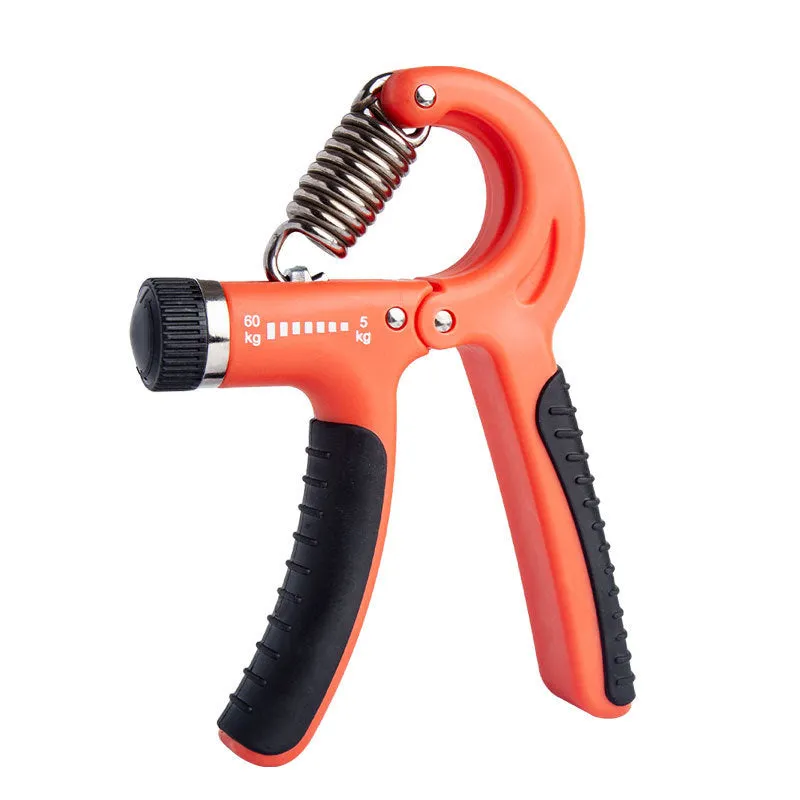Black adjustable hand gripper with digital counter showing resistance dial and TPR handles