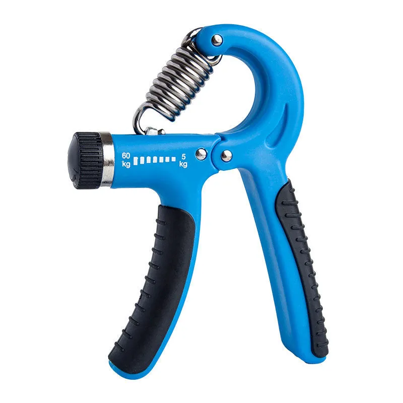Black adjustable hand gripper with digital counter showing resistance dial and TPR handles
