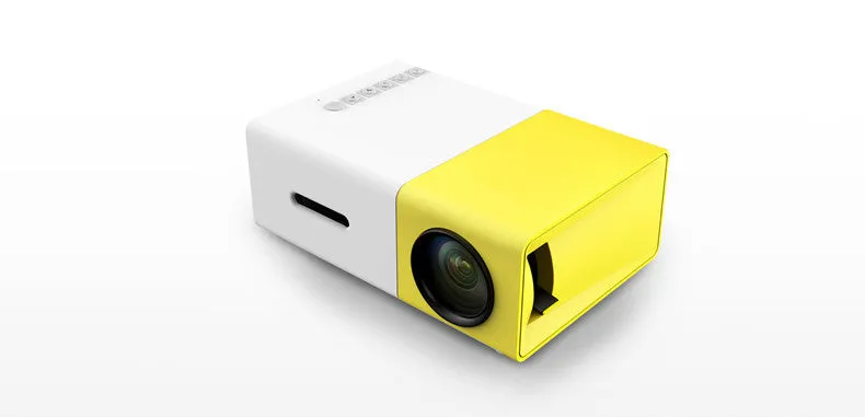 HD 1080P mini projector in black, blue, or yellow with compact design measuring 126.4*85.8*47.7mm