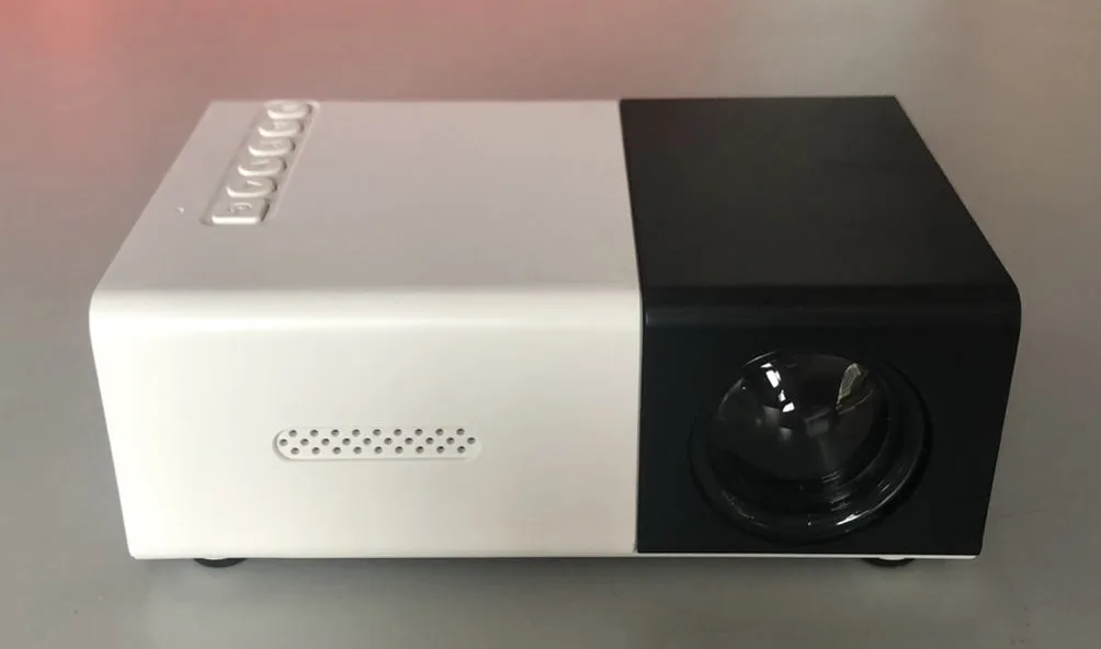 HD 1080P mini projector in black, blue, or yellow with compact design measuring 126.4*85.8*47.7mm