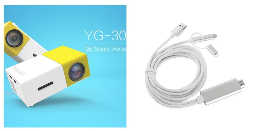 HD 1080P mini projector in black, blue, or yellow with compact design measuring 126.4*85.8*47.7mm