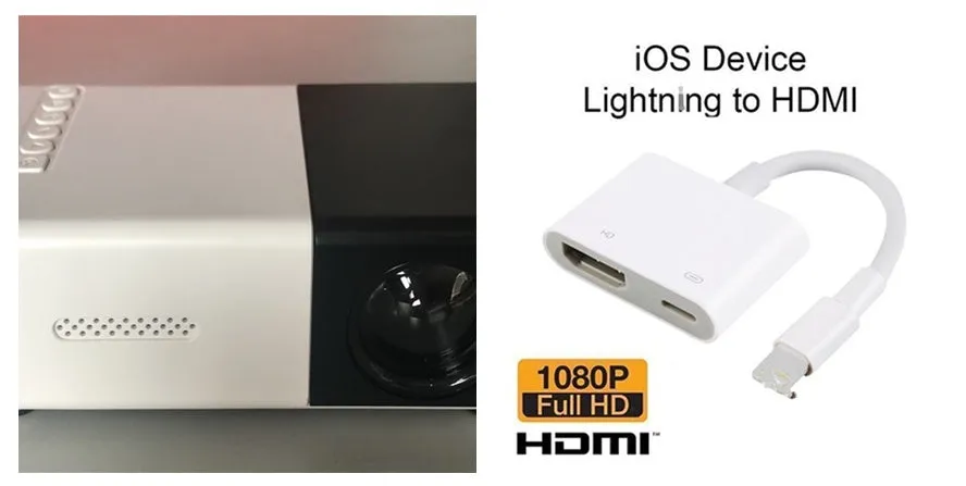 HD 1080P mini projector in black, blue, or yellow with compact design measuring 126.4*85.8*47.7mm