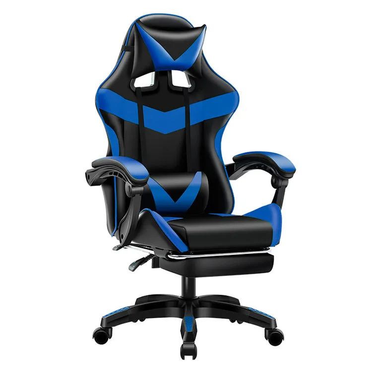 Gaming chair in black and red with footrest, showing reclining backrest and alloy frame