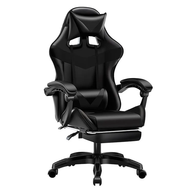 Gaming chair in black and red with footrest, showing reclining backrest and alloy frame