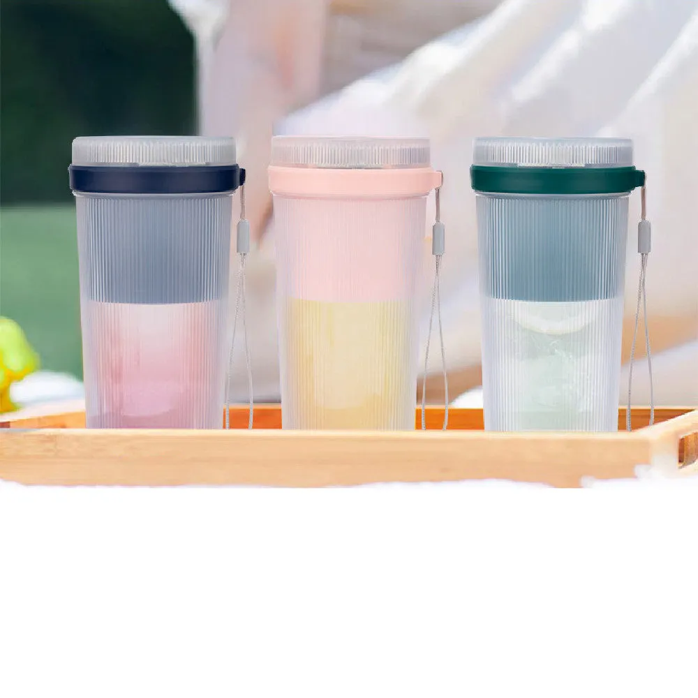 Blue portable USB rechargeable blender with detachable cup and charging cable