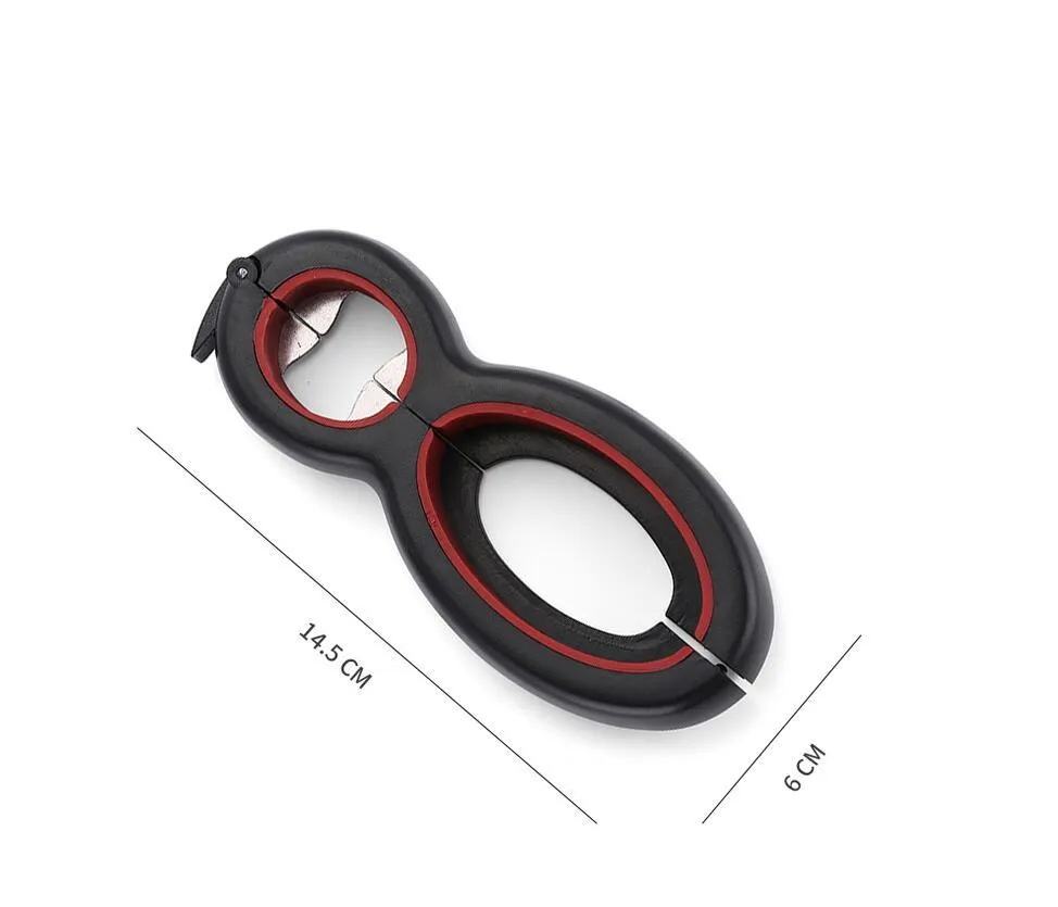 Multifunctional easy opener six in one bottle can opener with grey colour and ergonomic grip