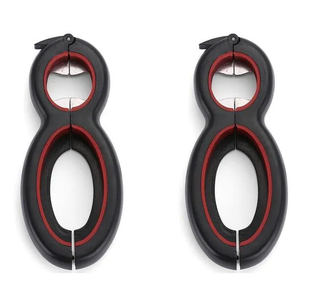Multifunctional easy opener six in one bottle can opener with grey colour and ergonomic grip