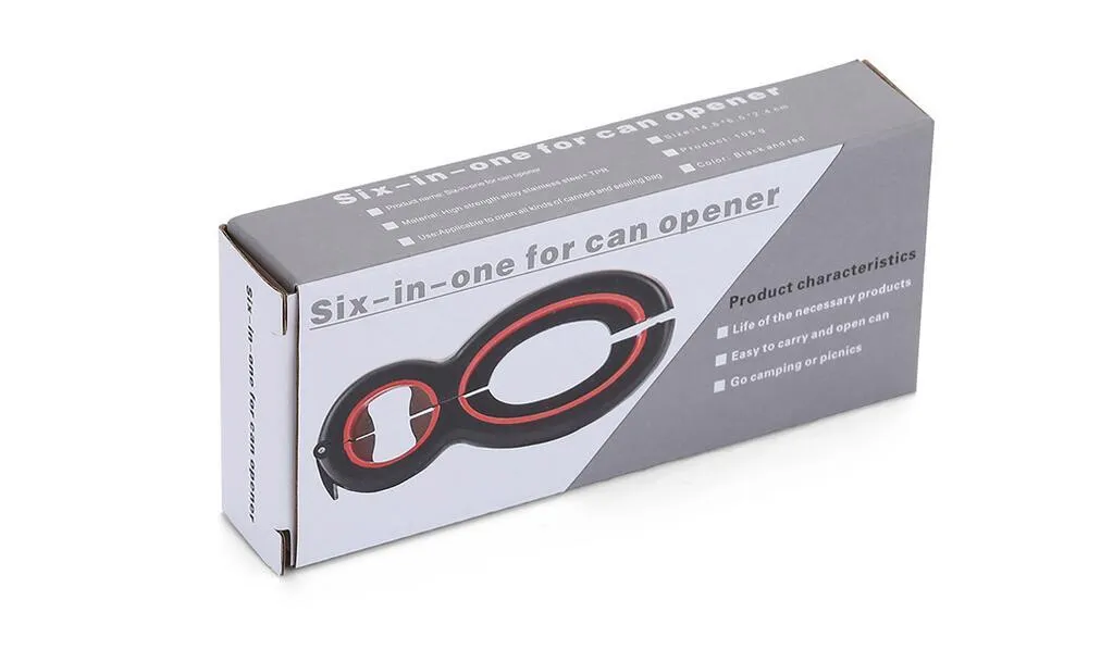 Multifunctional easy opener six in one bottle can opener with grey colour and ergonomic grip