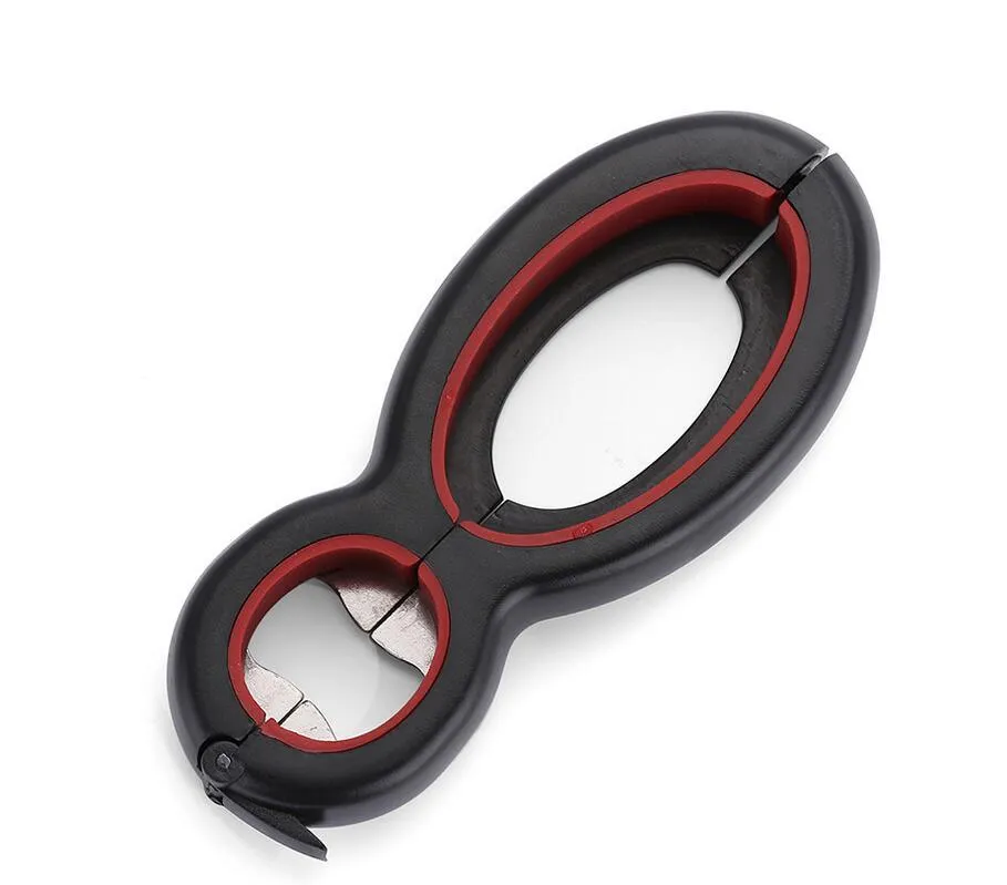 Multifunctional easy opener six in one bottle can opener with grey colour and ergonomic grip
