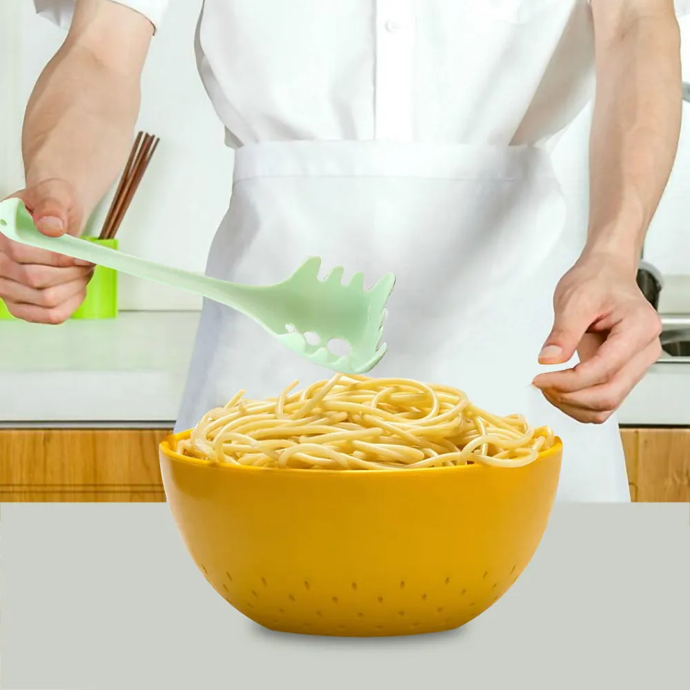 Plastic kitchen spoon and spaghetti spoon set with multifunction shovel for cooking and serving
