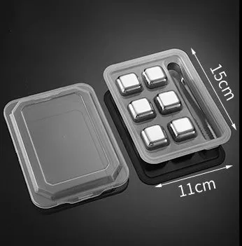 Stainless steel whiskey chilling stones in cube, ball, diamond, and heart shapes with clip