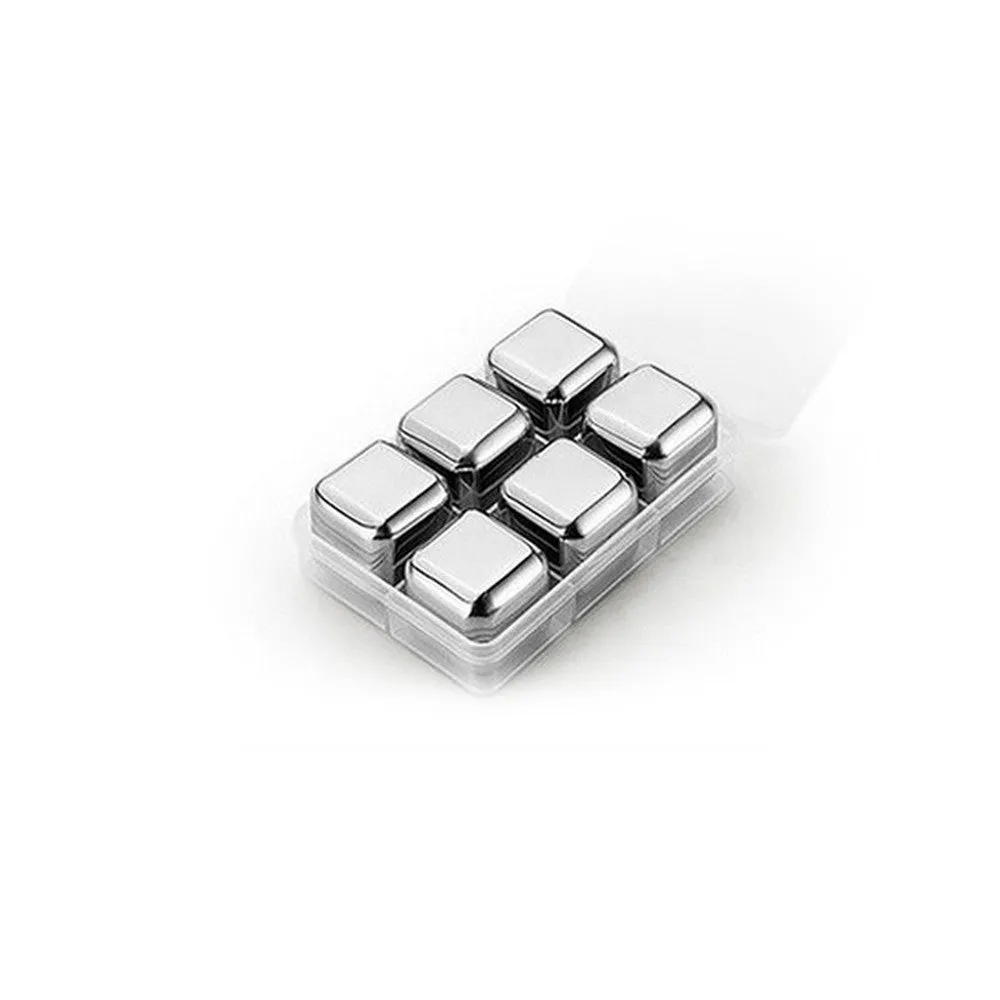 Stainless steel whiskey chilling stones in cube, ball, diamond, and heart shapes with clip