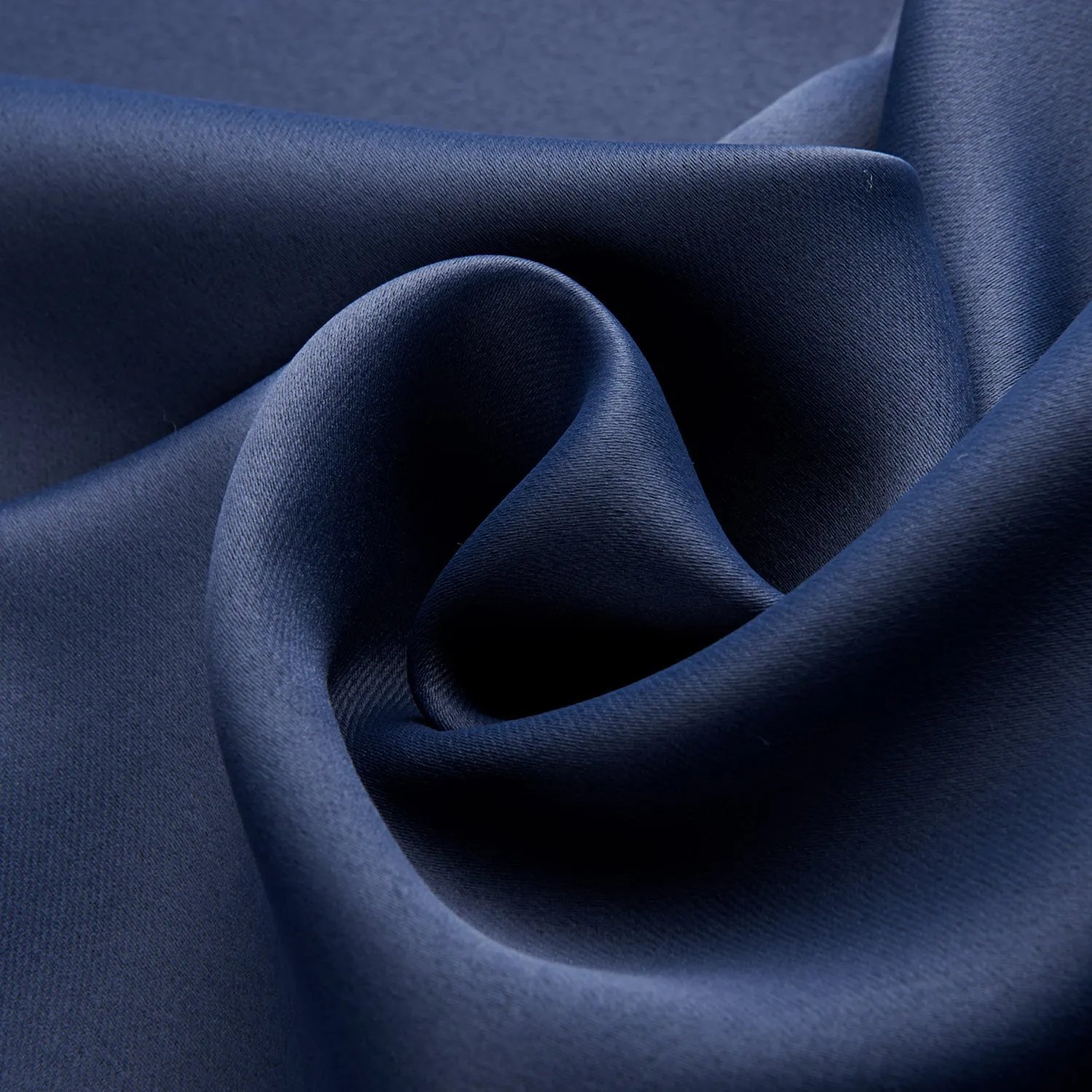 Dark navy blue modern blackout curtain made from shading cloth, hanging as a finished vertical panel.