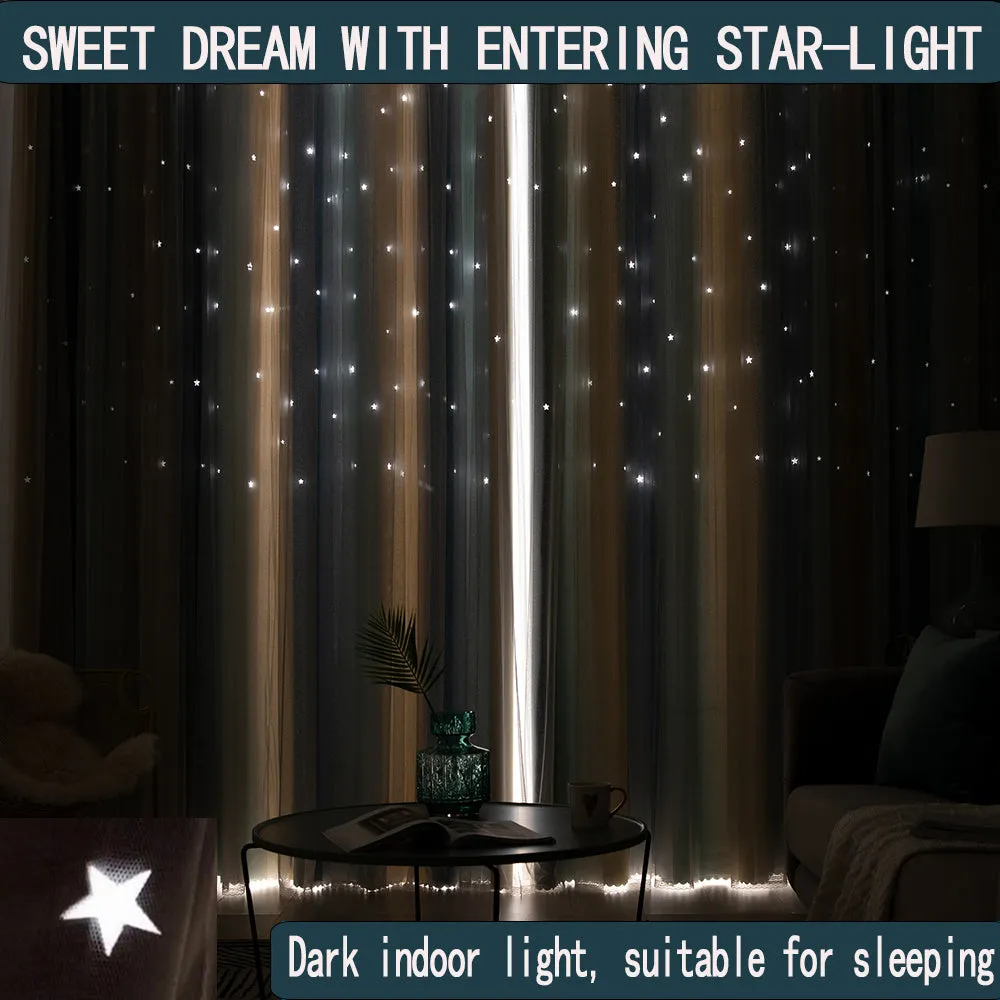 Rainbow gradient thermal blackout curtains with star-shaped cuts blocking 85-99% of sunlight