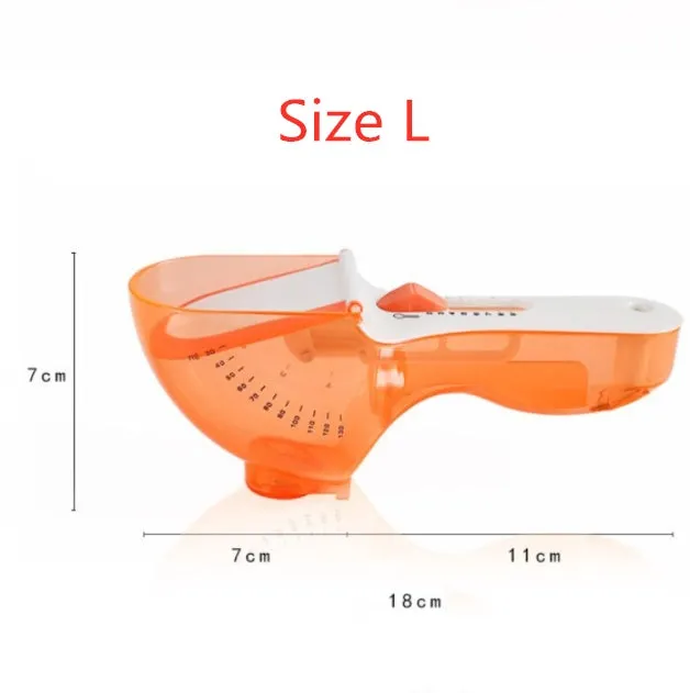 Orange and blue digital measuring spoons with magnetic snaps and hanging hole for kitchen storage