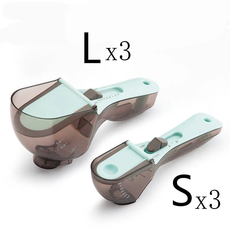 Orange and blue digital measuring spoons with magnetic snaps and hanging hole for kitchen storage